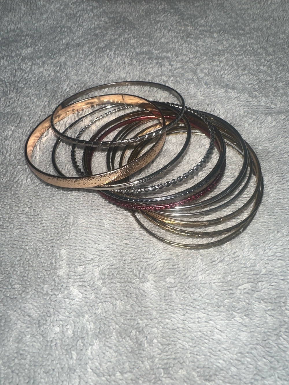 Vintage Mixed Metal Stackable Bangle Bracelets Set - 15 Pieces